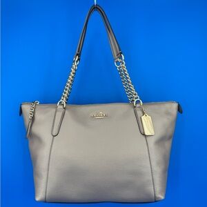 Coach Ava Platinum Pebbled Leather Chain Tote Purse (NWT)